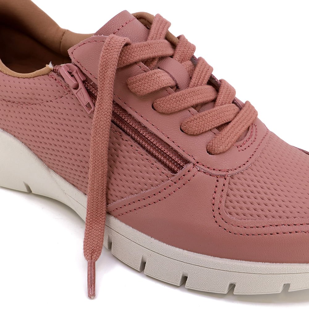 Tênis Casual Rosa Couro Detalhe Zíper Rosa 4