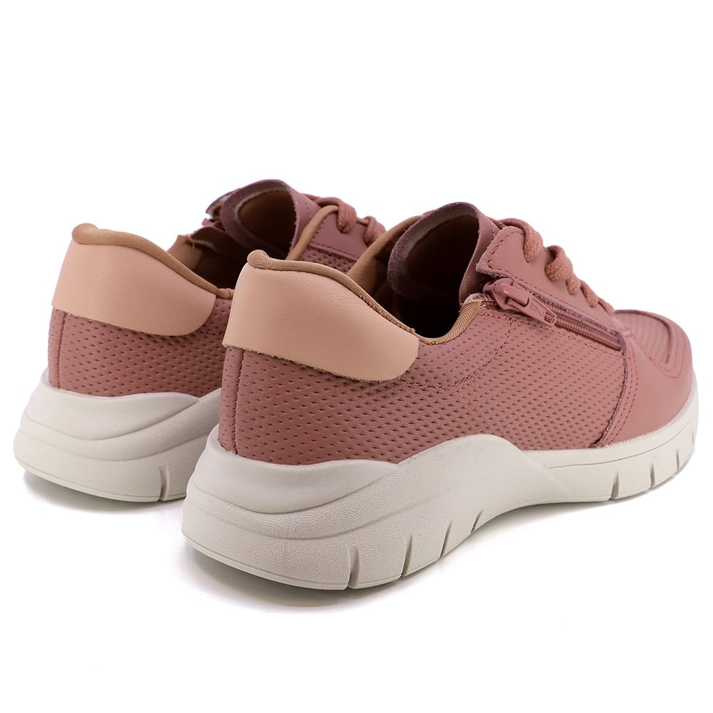 Tênis Casual Rosa Couro Detalhe Zíper Rosa 3