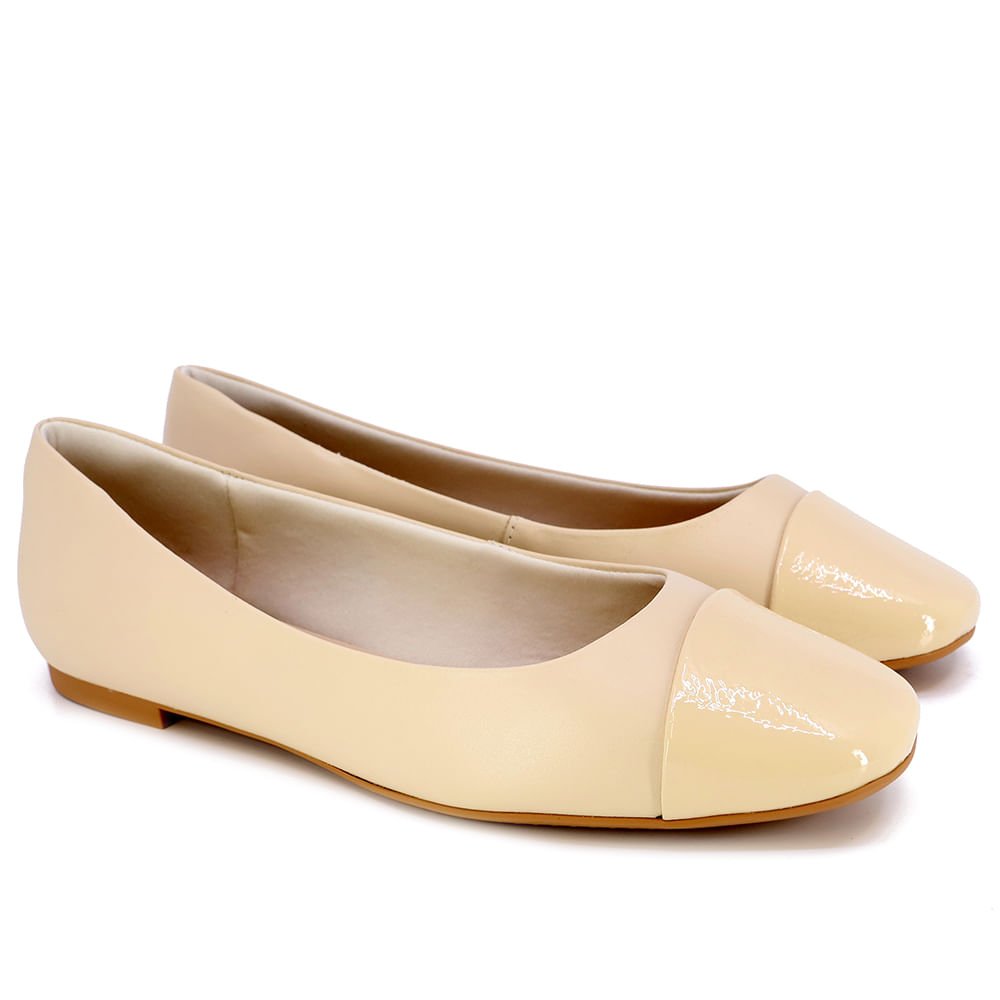 Sapatilha Bege Couro Detalhe Verniz Bege 2