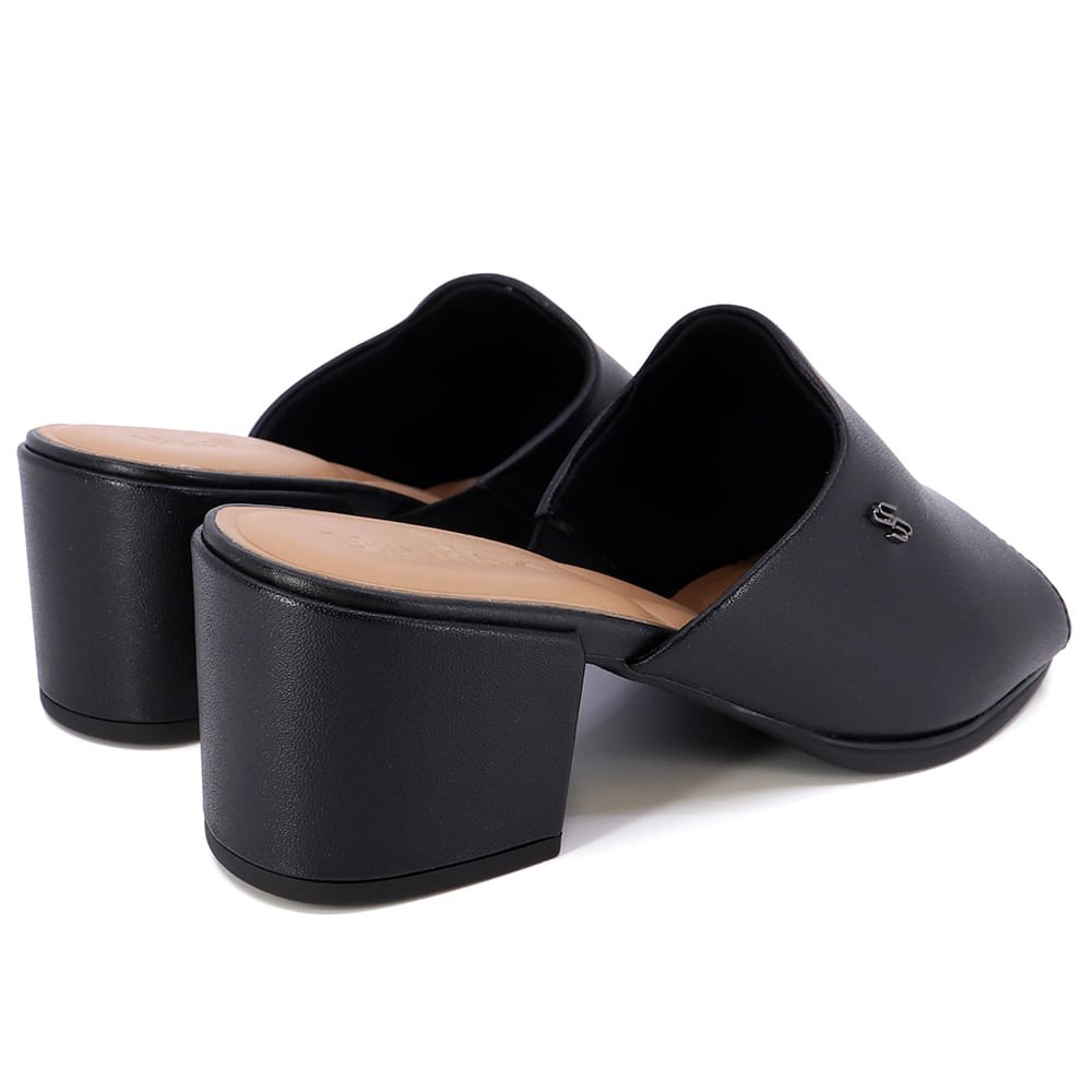 Tamanco Salto Bloco Couro Preto Básico Preto 3