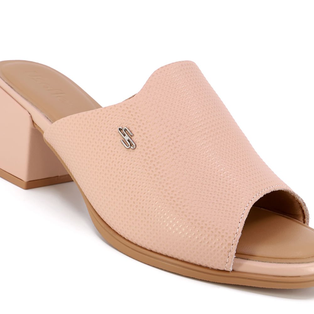 Tamanco Salto Bloco Couro Rosa Texturizado Rosa 4