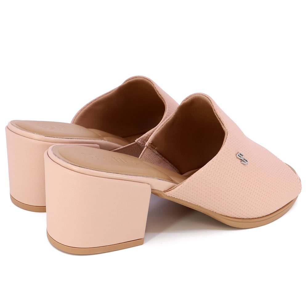 Tamanco Salto Bloco Couro Rosa Texturizado Rosa 3