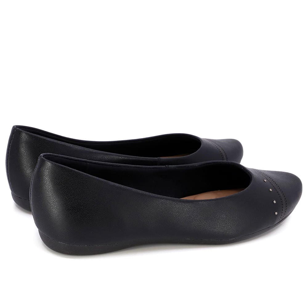 Sapatilha Preta Couro Salto Rasteiro Detalhe Laser Preto 3