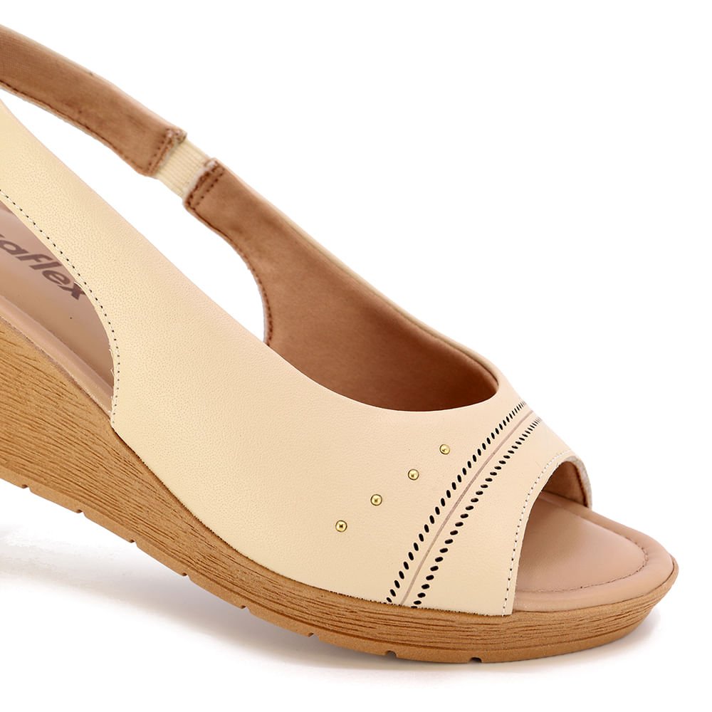 Sandália Plataforma Couro Bege Enfeite Brilho Bege 4