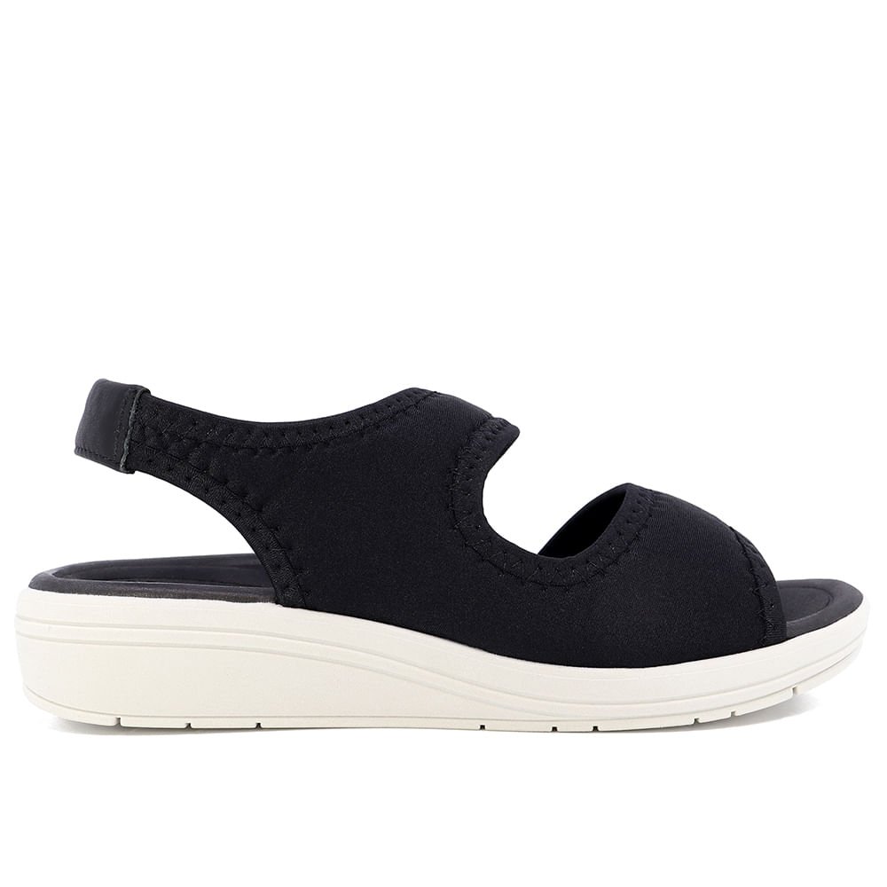 Sandália Salto Anabela Elastano Preto Detalhe Costura