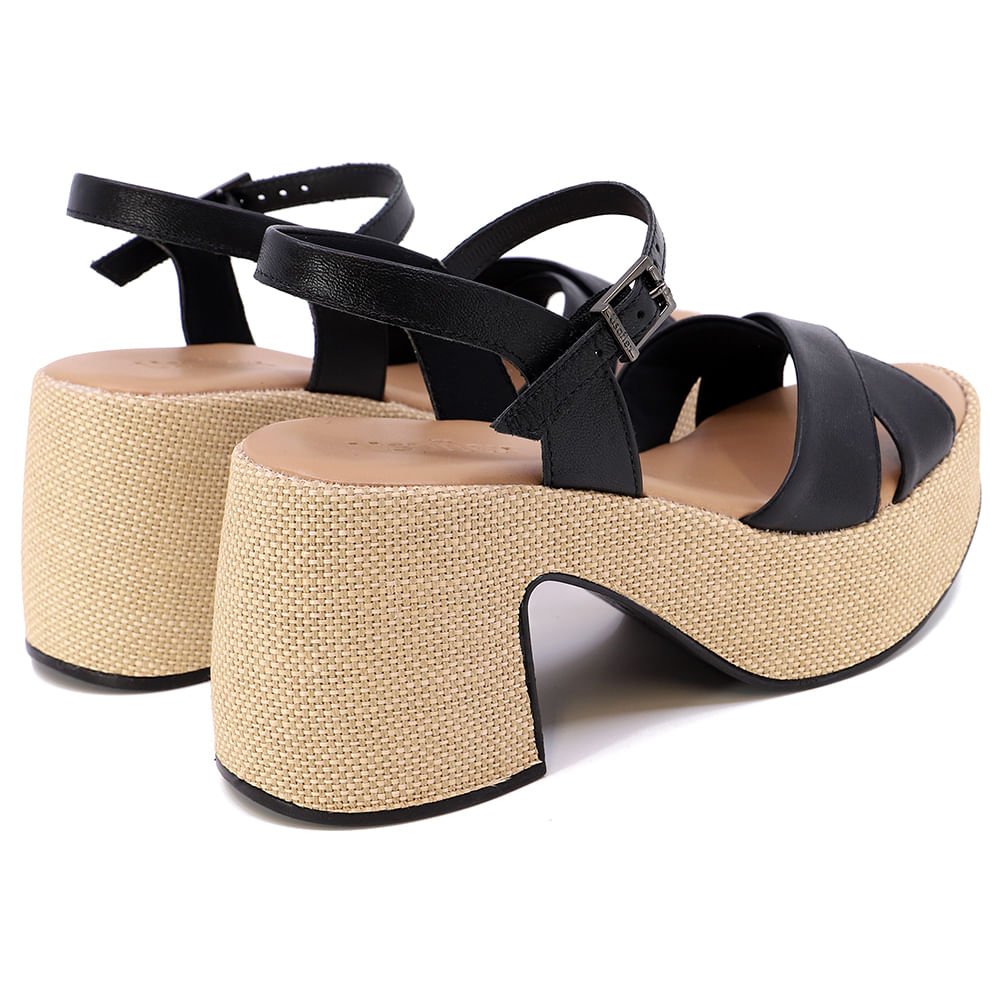 Sandália Plataforma Couro Preto Detalhe Salto Preto 3