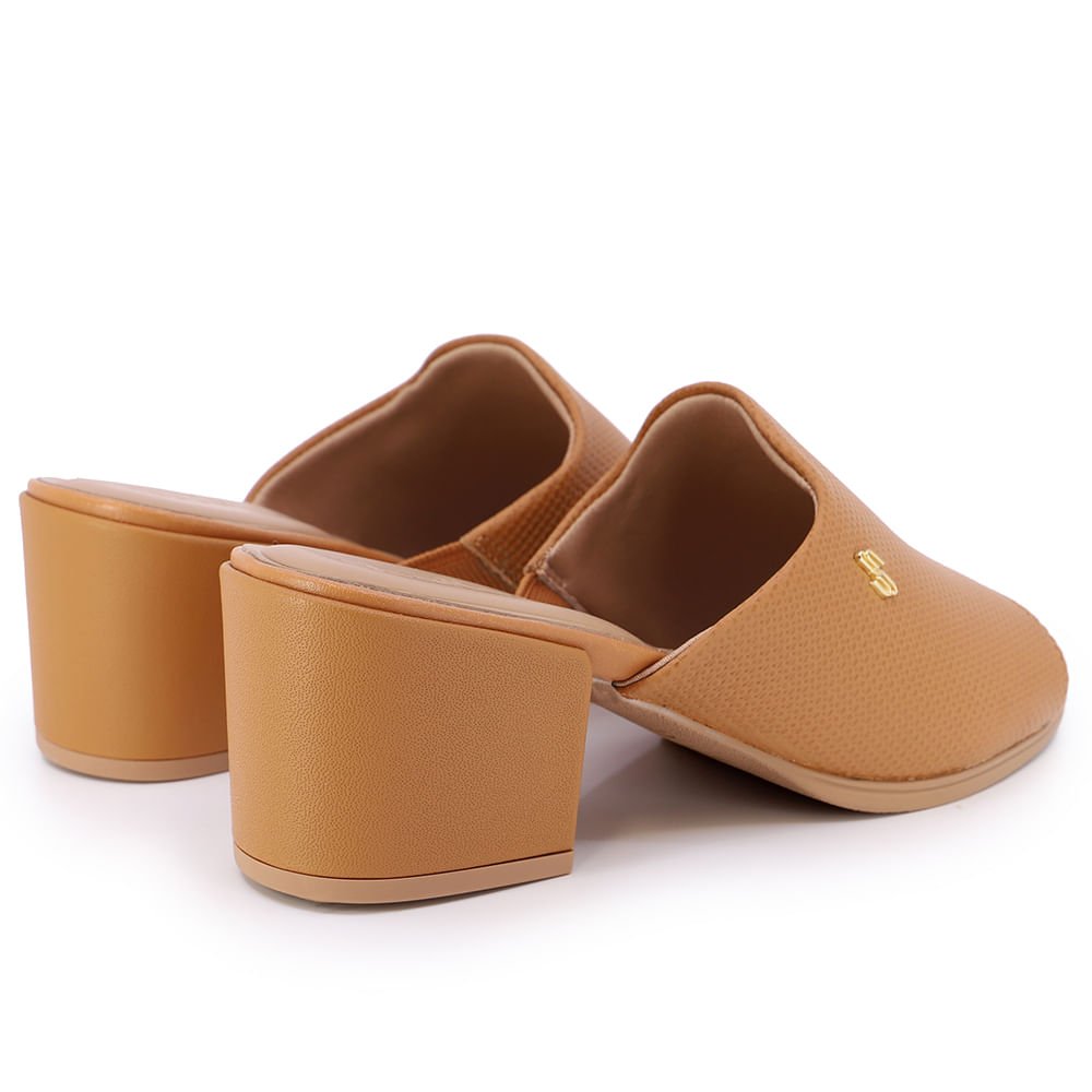 Tamanco Salto Bloco Couro Marrom Texturizado Marrom 3