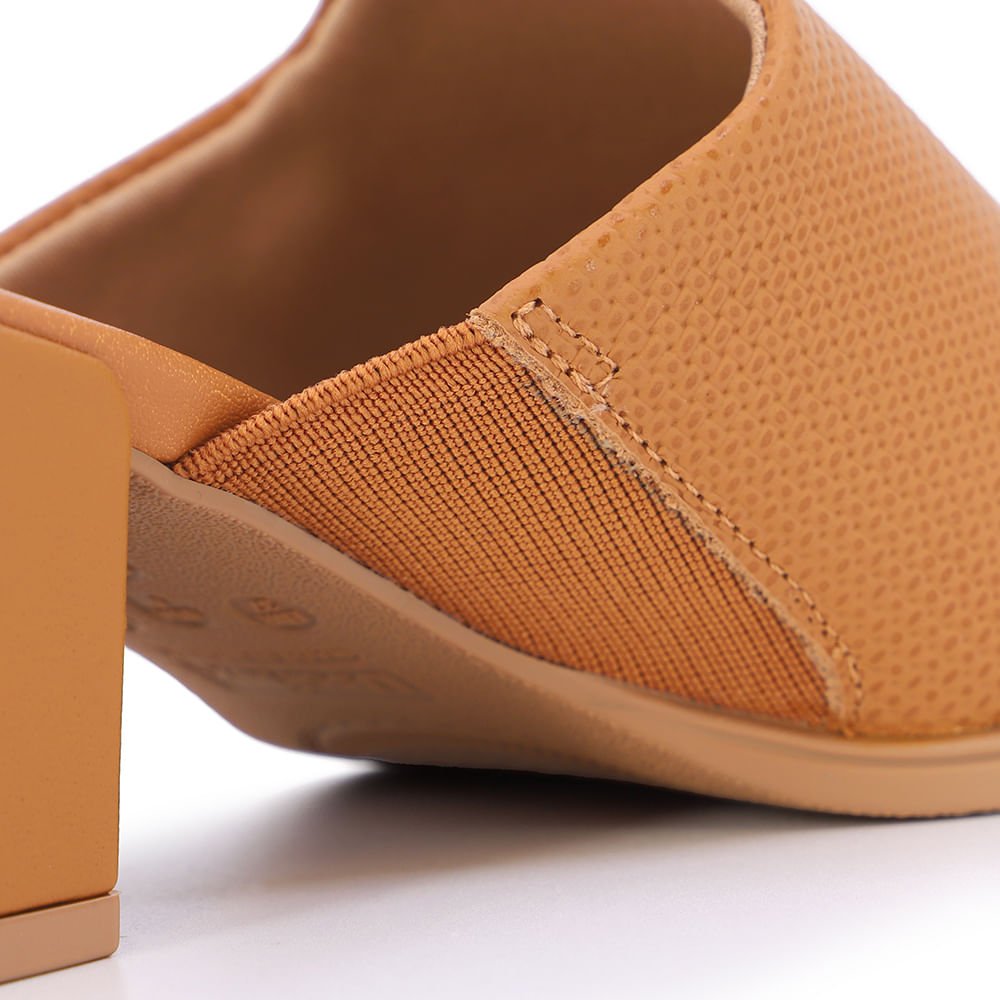 Tamanco Salto Bloco Couro Marrom Texturizado Marrom 4