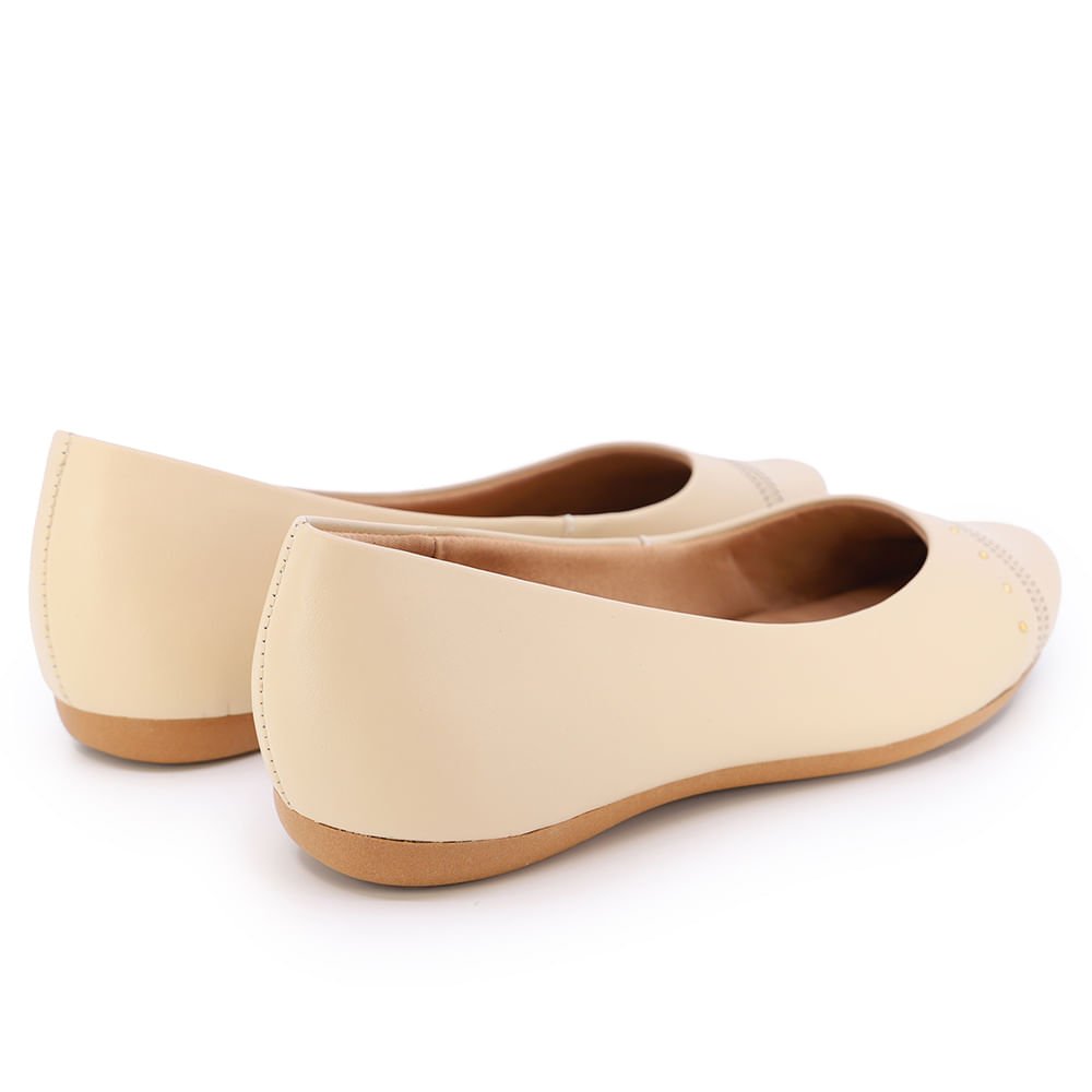 Sapatilha Bege Couro Salto Rasteiro Detalhe Laser Bege 3