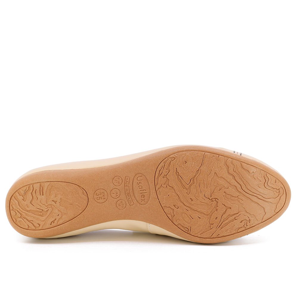 Sapatilha Bege Couro Salto Rasteiro Detalhe Laser Bege 5