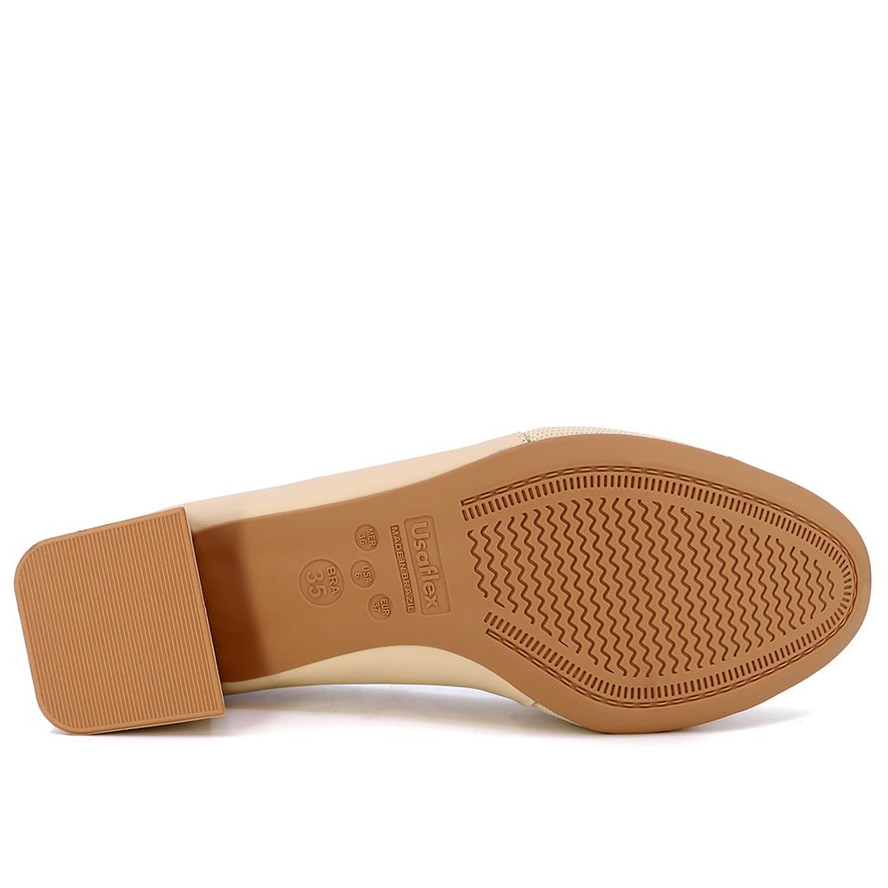 Scarpin Bege Salto Bloco Couro Monograma Bege 5