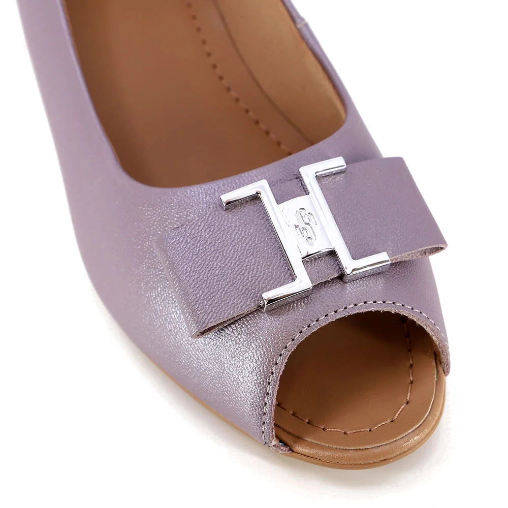 Peep Toe Salto Bloco Roxo Perolado Couro Roxo 4