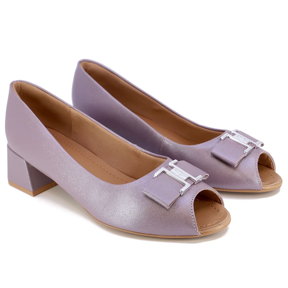 Peep Toe Salto Bloco Roxo Perolado Couro Roxo 2