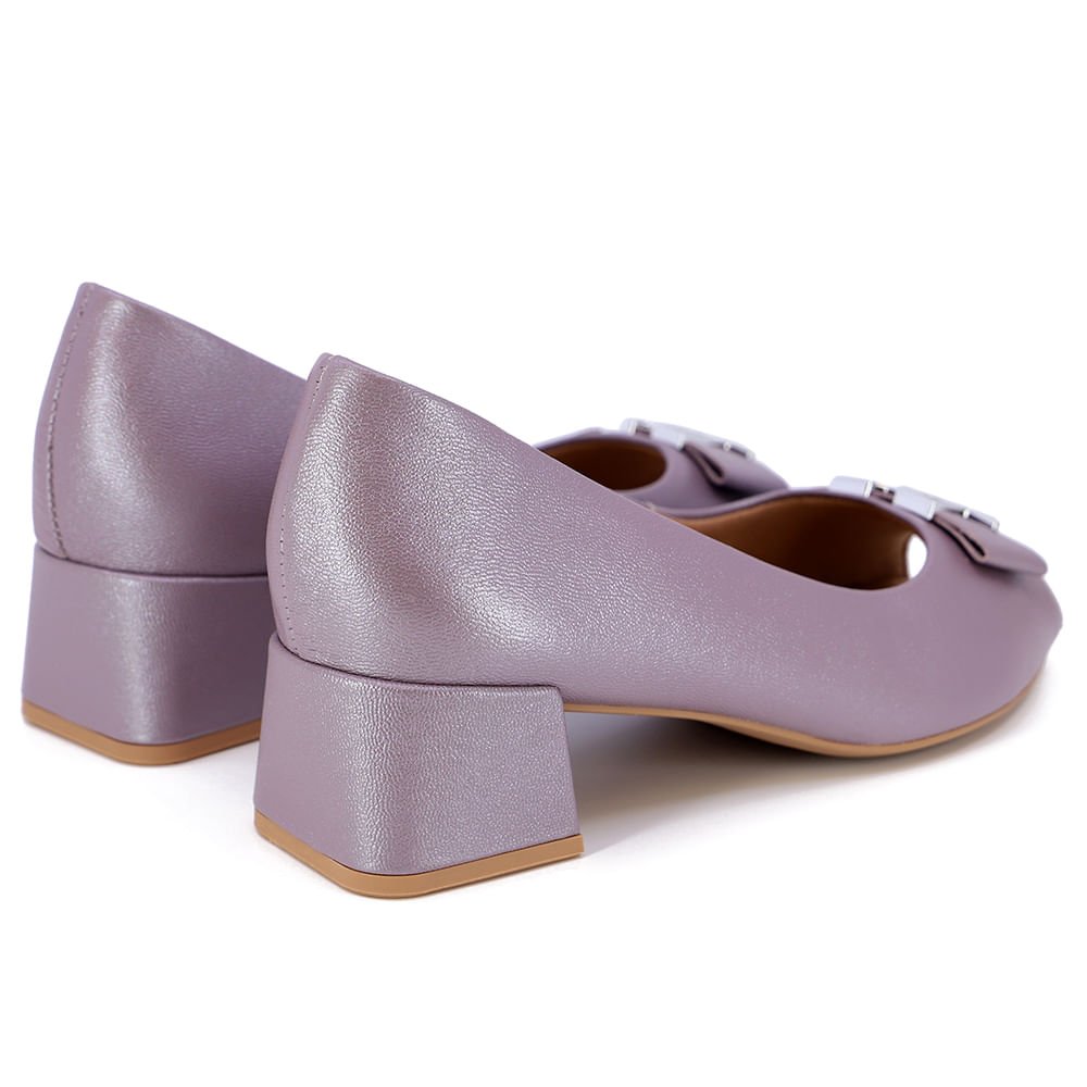 Peep Toe Salto Bloco Roxo Perolado Couro Roxo 3