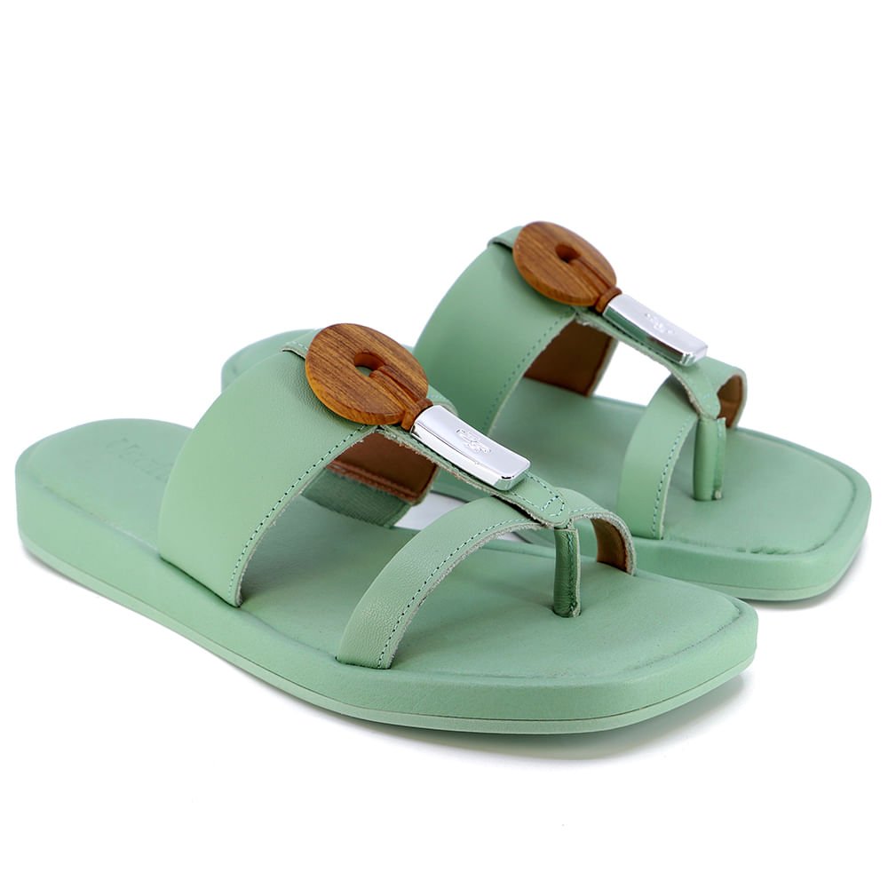 Rasteira Verde Aqua Salto Plataforma Couro Verde 2