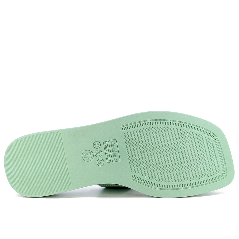 Rasteira Verde Aqua Salto Plataforma Couro Verde 5