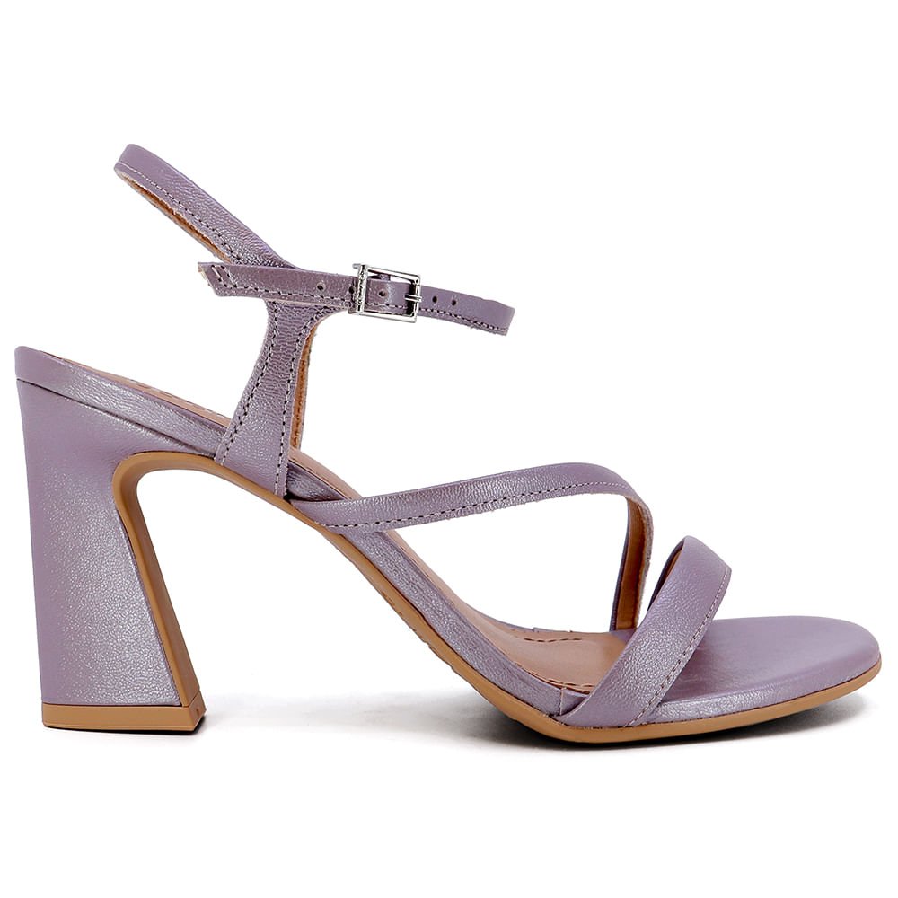 Sandália Salto Alto Couro Lilás Perolada