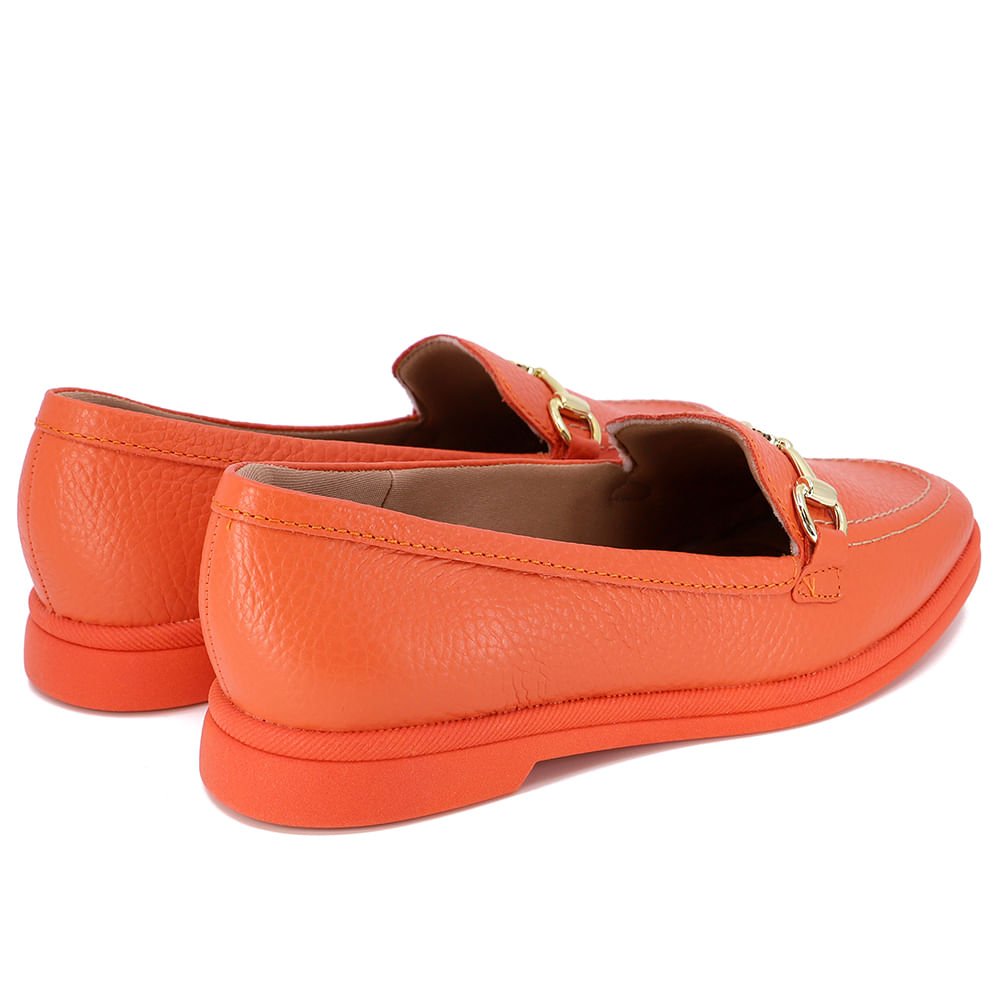 Loafer Laranja Salto Bloco Couro Fivela Laranja 3