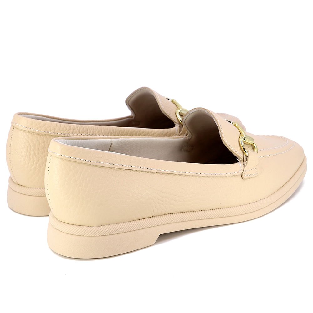 Loafer Bege Salto Bloco Couro Fivela Bege 3