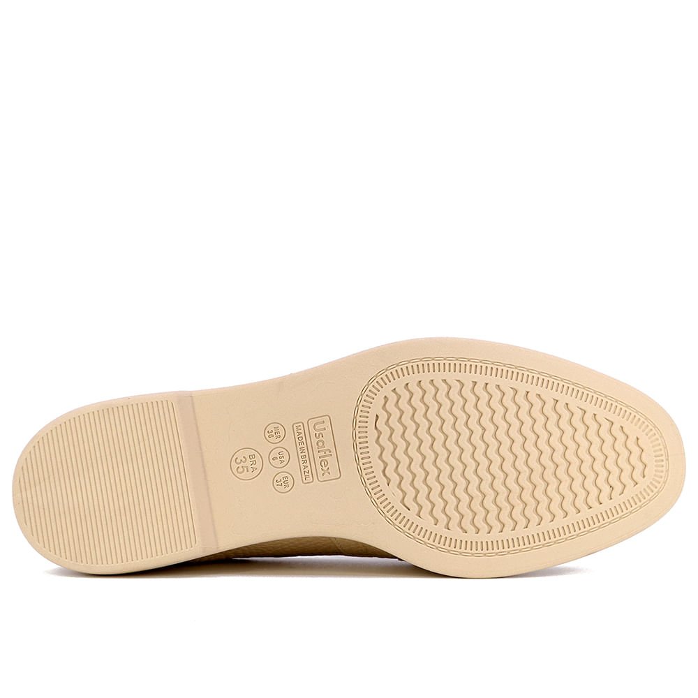 Loafer Bege Salto Bloco Couro Fivela Bege 5