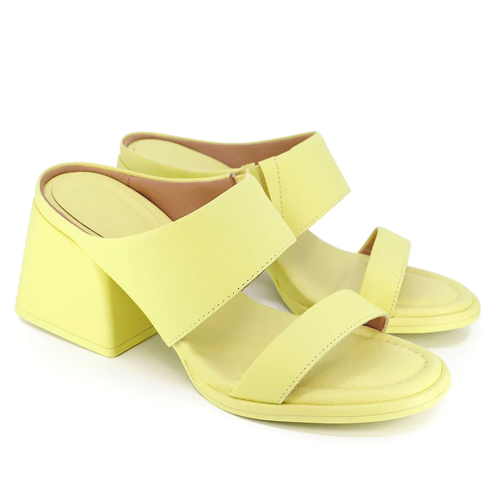 Tamanco Usaflex Salto Bloco Couro Amarelo 2