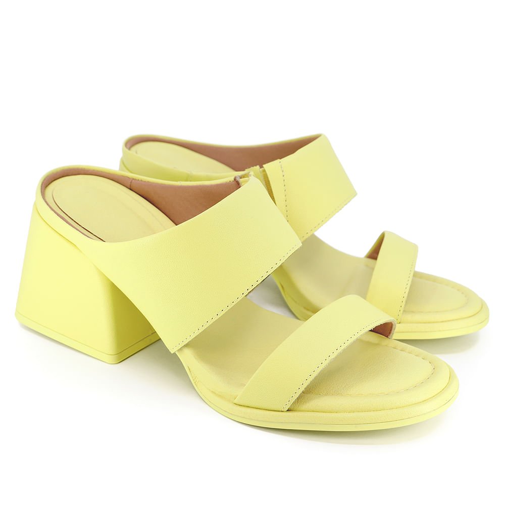 Tamanco Usaflex Salto Bloco Couro Amarelo 2