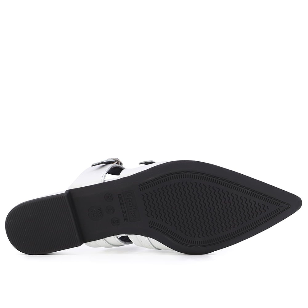 Mule Branco Bico Fino Couro Fivela Branco 5