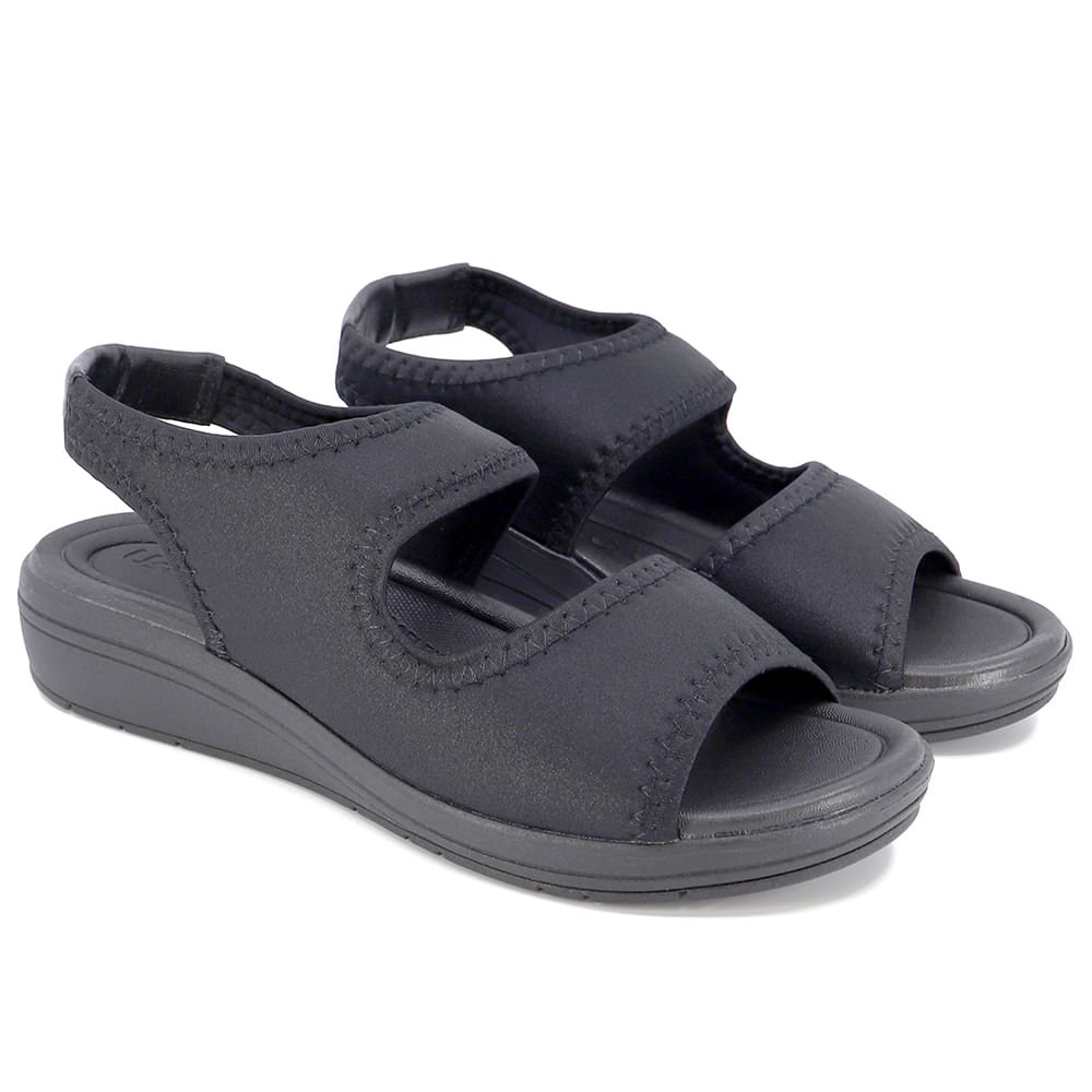Sandália Salto Anabela Elastano Preto Detalhe Costura Preto 2