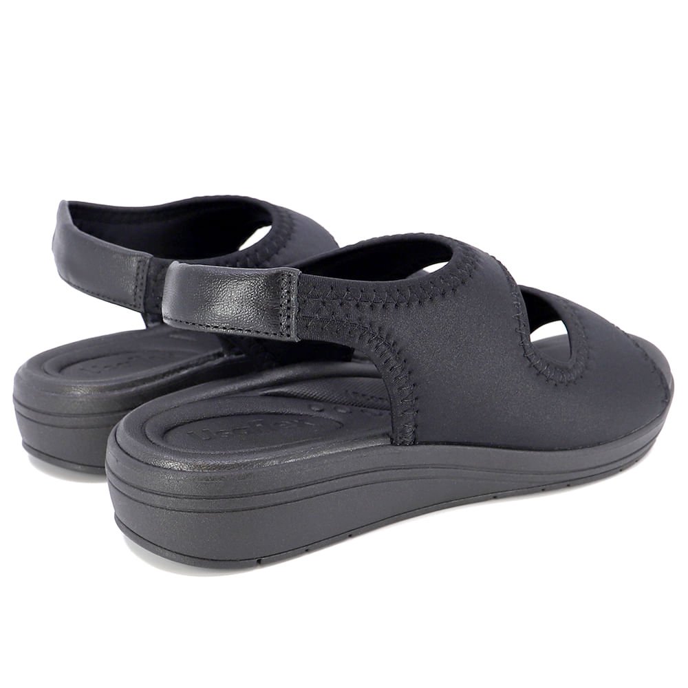 Sandália Salto Anabela Elastano Preto Detalhe Costura Preto 3