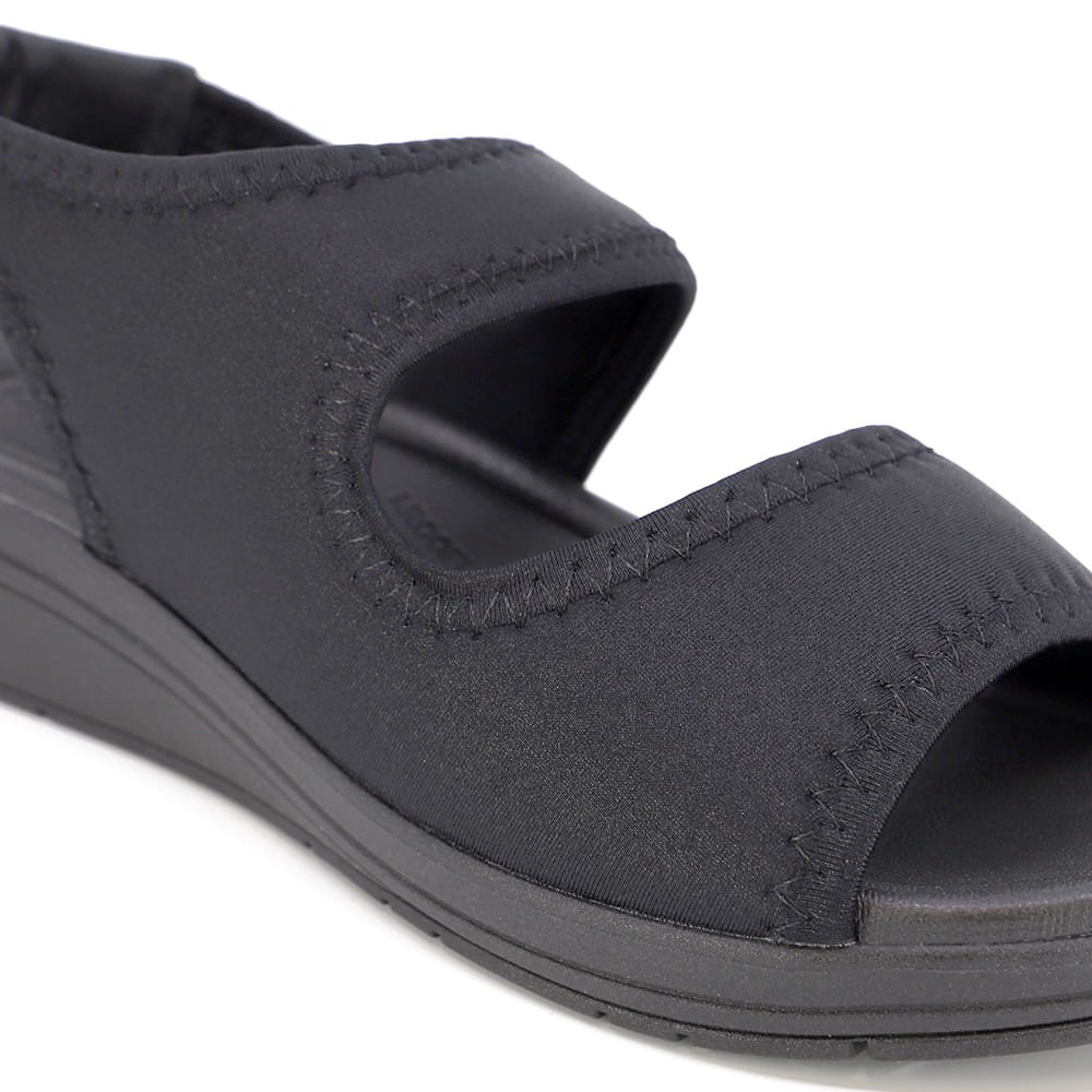 Sandália Salto Anabela Elastano Preto Detalhe Costura Preto 4