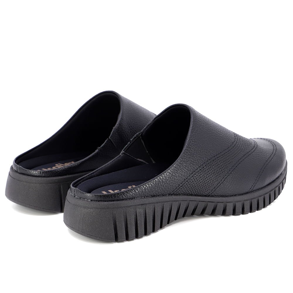 Mule Preto Bico Redondo Couro Detalhe Vazado Preto 3