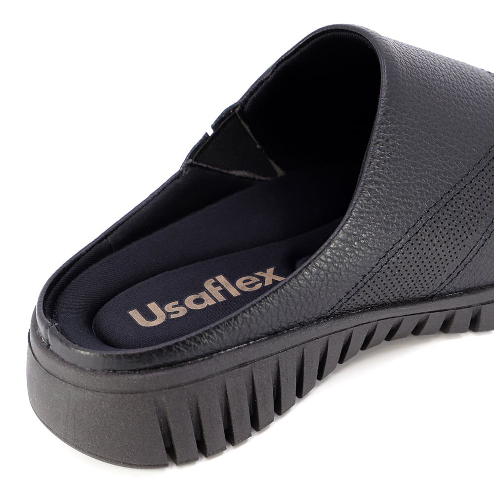 Mule Preto Bico Redondo Couro Detalhe Vazado Preto 4