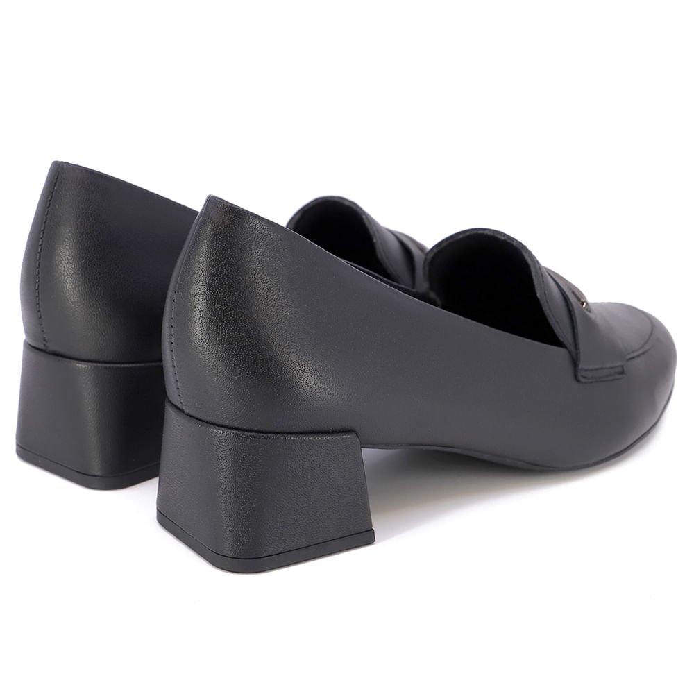 Scarpin Preto Salto Bloco Couro Enfeite Preto 3