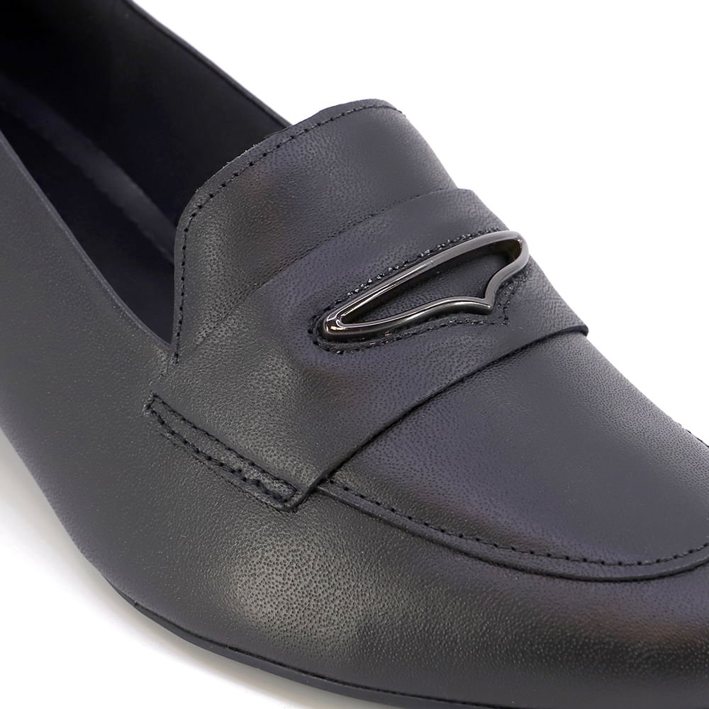 Scarpin Preto Salto Bloco Couro Enfeite Preto 4