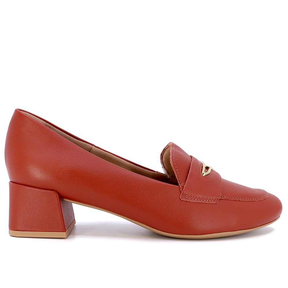 Scarpin Marrom Telha Salto Bloco Couro Enfeite