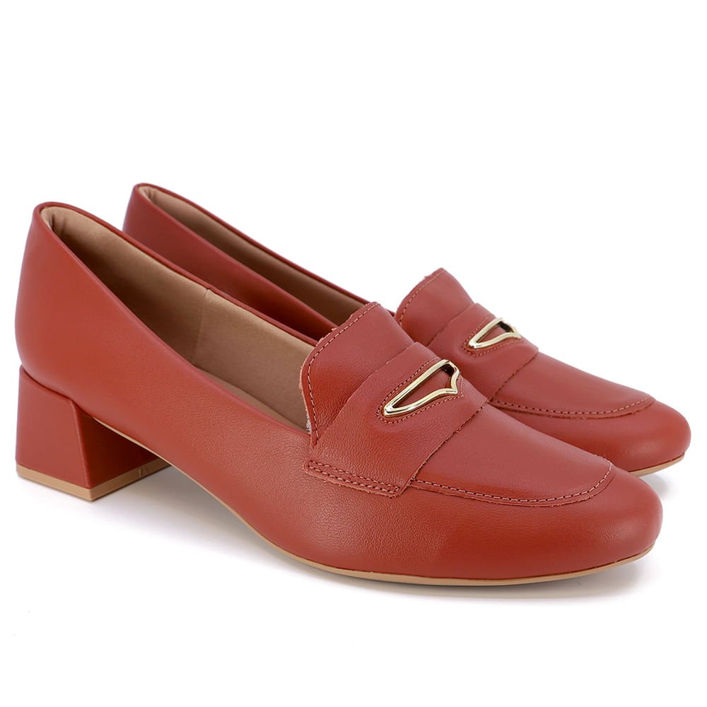 Scarpin Marrom Telha Salto Bloco Couro Enfeite Marrom 2