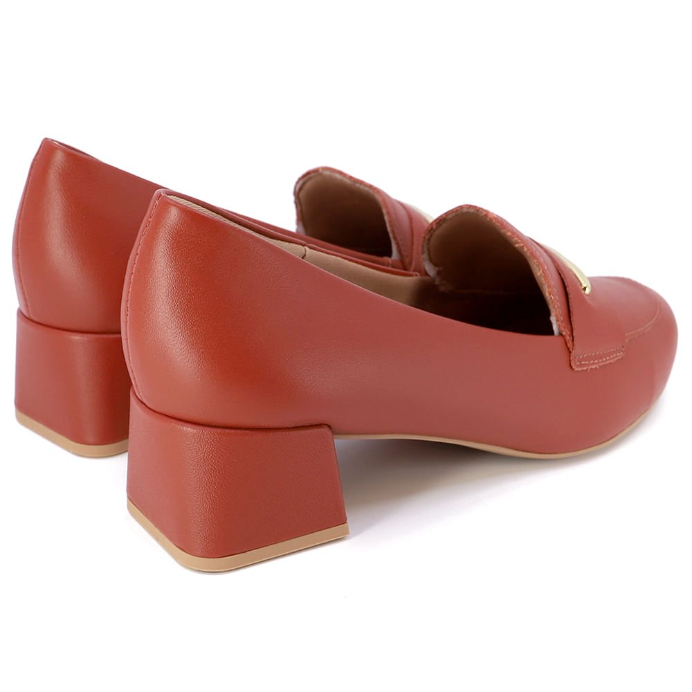 Scarpin Marrom Telha Salto Bloco Couro Enfeite Marrom 3