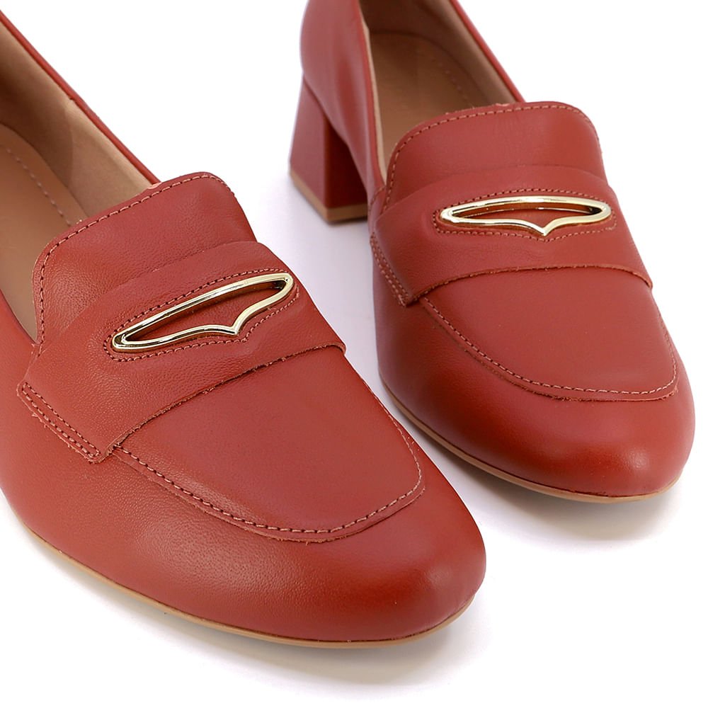 Scarpin Marrom Telha Salto Bloco Couro Enfeite Marrom 4