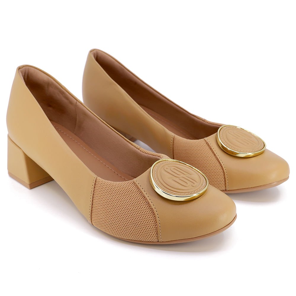 Scarpin Marrom Salto Bloco Couro Monograma Marrom 2