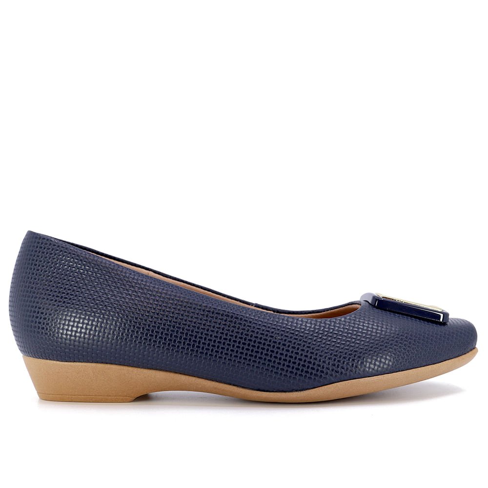 Sapatilha Azul Couro Rasteira Enfeite