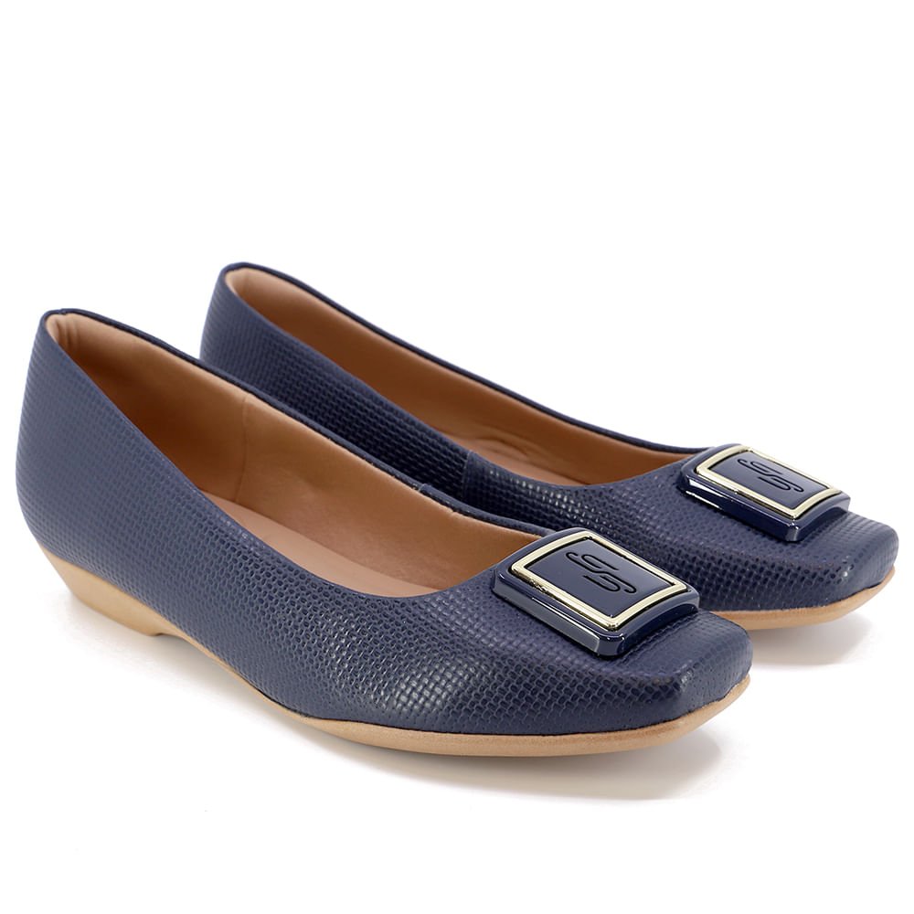 Sapatilha Azul Couro Rasteira Enfeite Azul 2