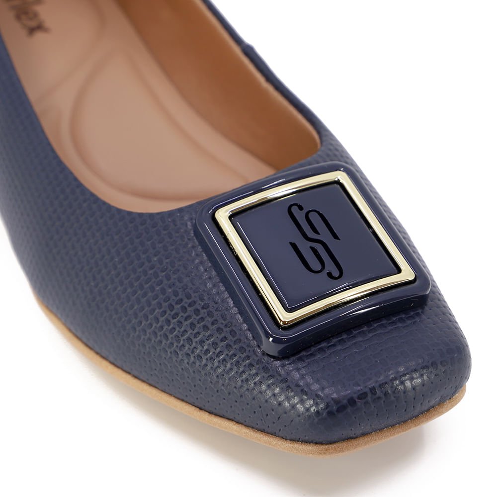 Sapatilha Azul Couro Rasteira Enfeite Azul 4