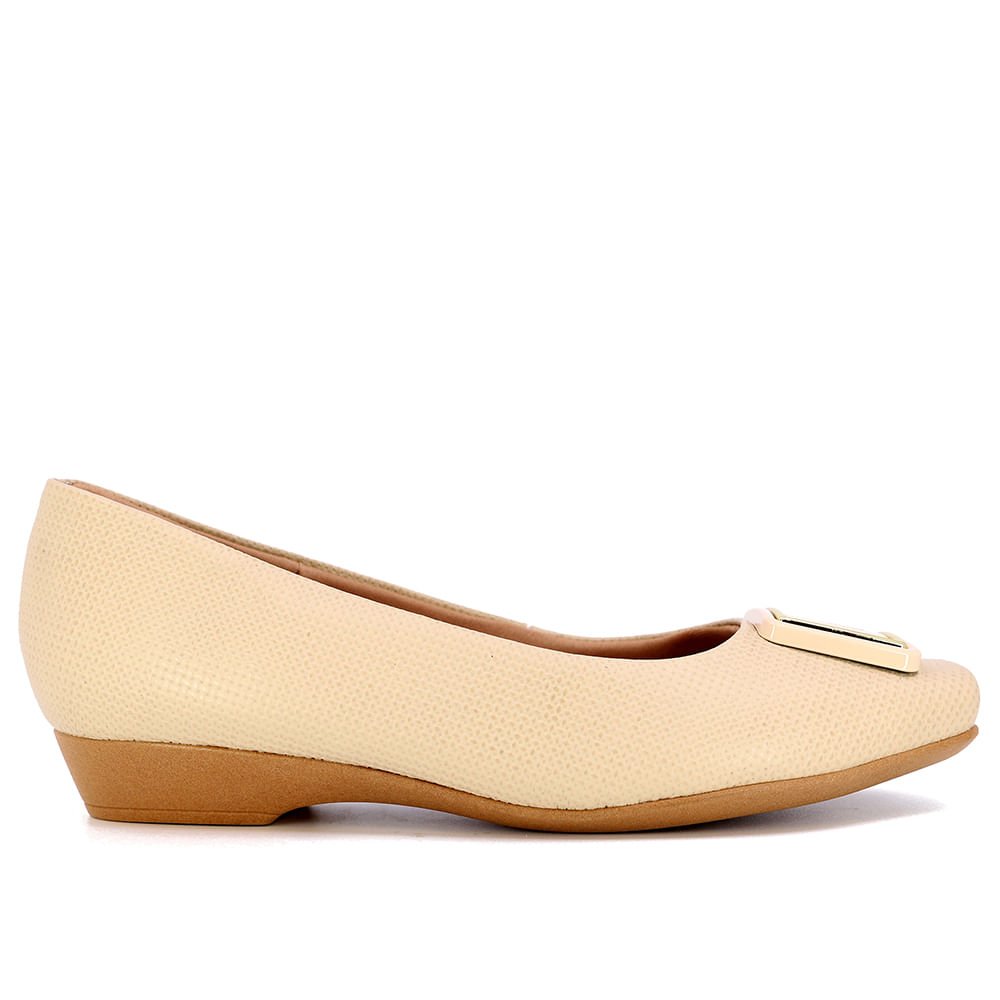 Sapatilha Bege Couro Rasteira Enfeite