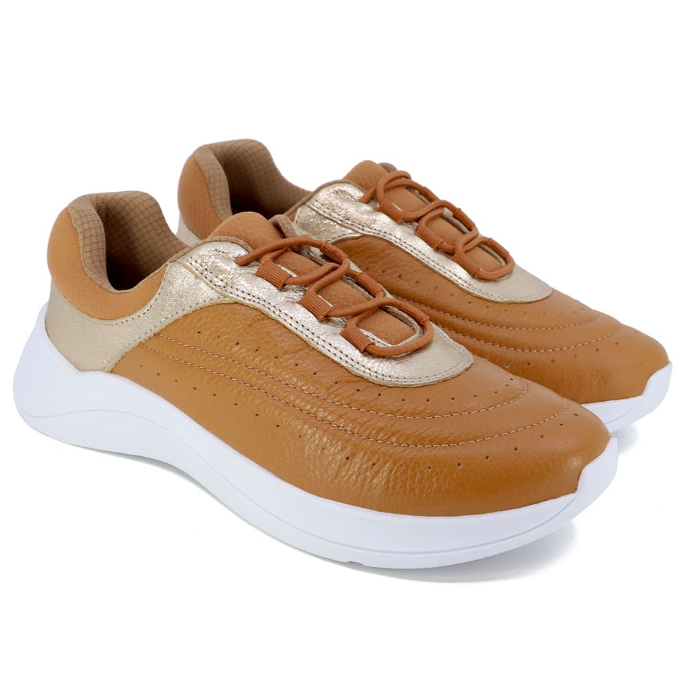 Tênis Casual Marrom Couro Detalhe Dourado Multicores 2
