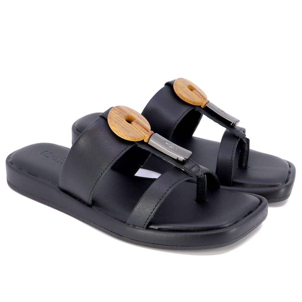 Rasteira Preta Salto Plataforma Couro Preto 2