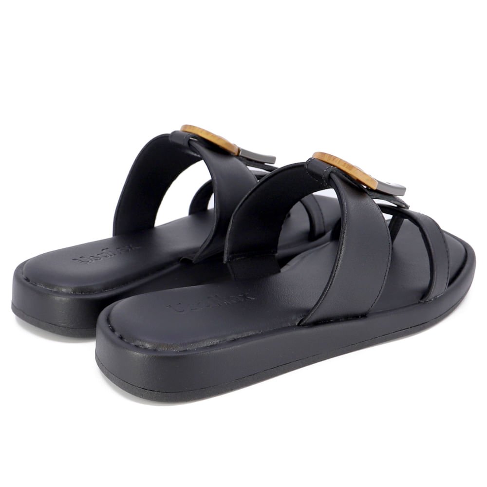 Rasteira Preta Salto Plataforma Couro Preto 3