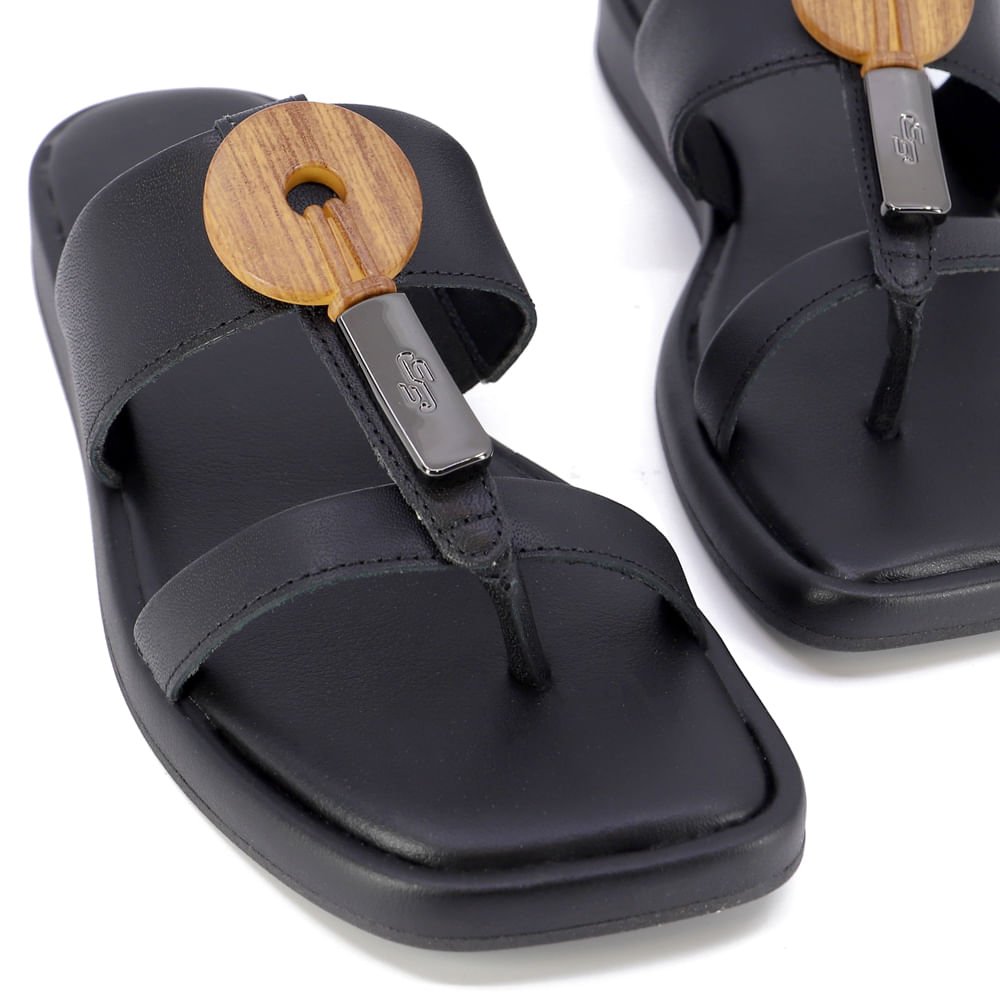 Rasteira Preta Salto Plataforma Couro Preto 4