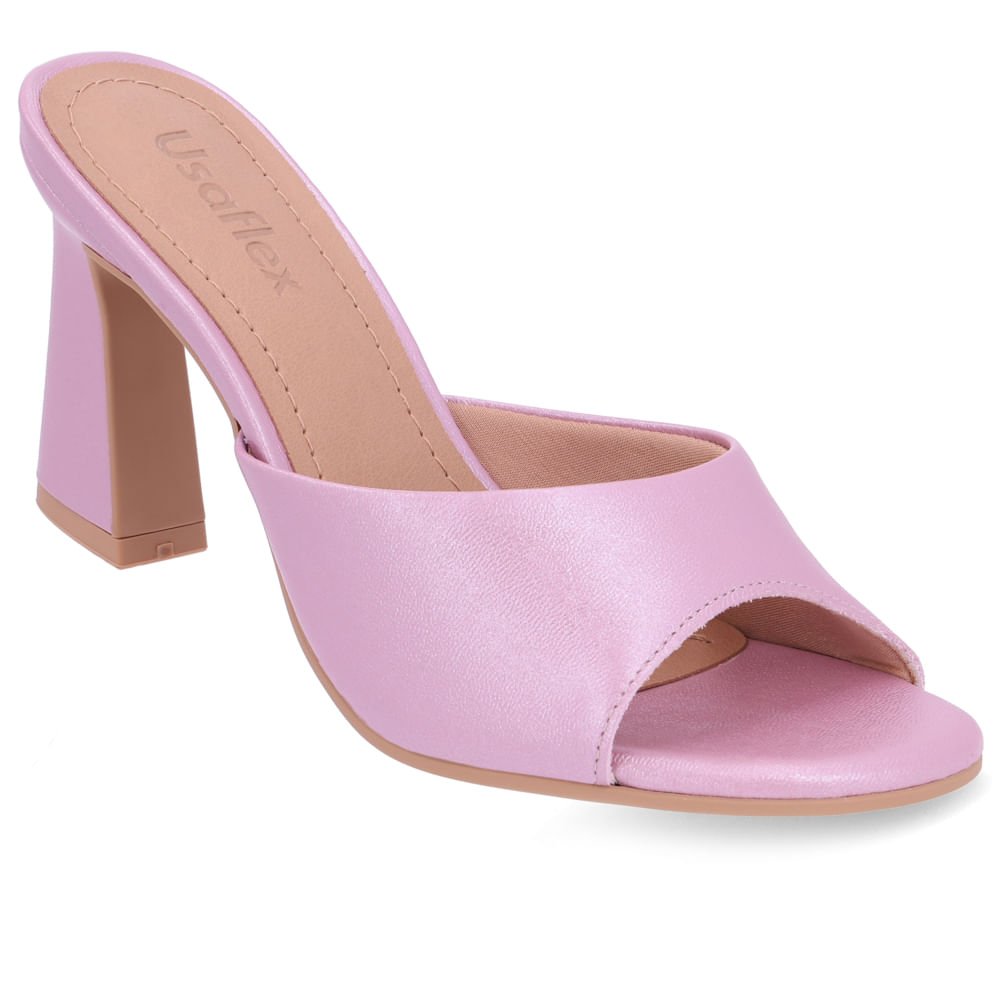 Tamanco Salto Alto Couro Roxo Perolado Rosa 4