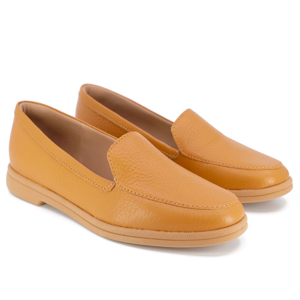 Loafer Marrom Salto Bloco Couro Básico Marrom 2