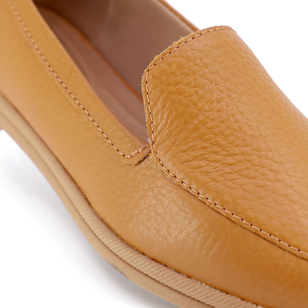 Loafer Marrom Salto Bloco Couro Básico Marrom 4